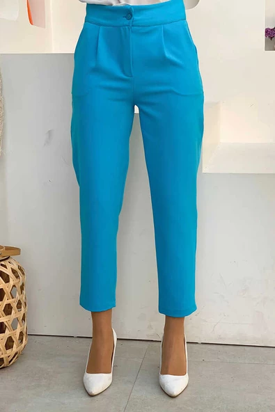 Fermuarlı Cep Detaylı Kalem Pantolon 0201 Mavi