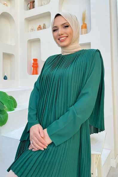 Çapraz Görünüm Pilise Detay Tunik 2363 Zümrüt