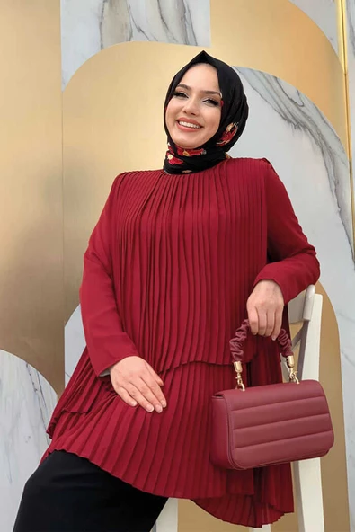 Çapraz Görünüm Pilise Detay Tunik 2363 Bordo