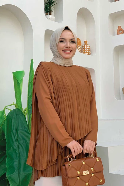 Çapraz Görünüm Pilise Detay Tunik 2363 Taba