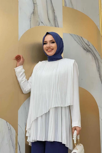Çapraz Görünüm Pilise Detay Tunik 2363 Ekru
