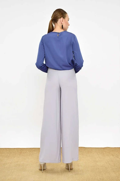 Büyük Beden Fermuarlı Kemer Aksesuarlı Pantolon Etek 0125-1 Gri - 8