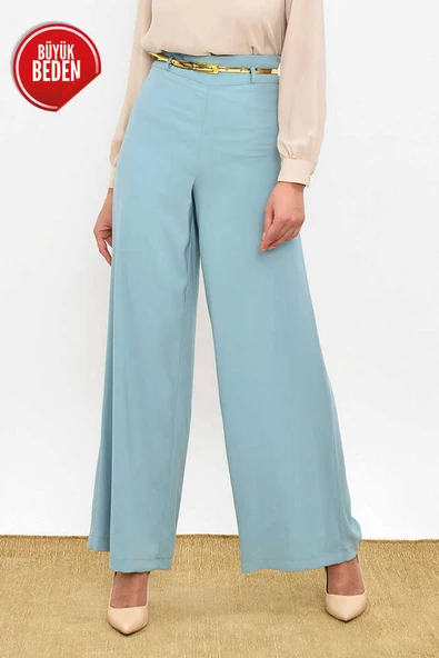 Büyük Beden Fermuarlı Kemer Aksesuarlı Pantolon Etek 0125-1 Mint