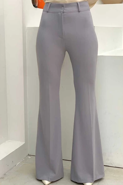 Bel Fermuarlı İspanyolpaça Pantolon 0231 Gri