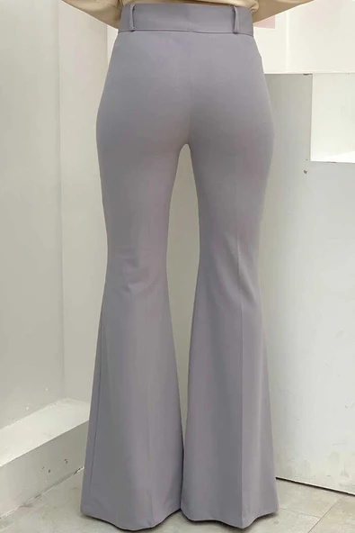Bel Fermuarlı İspanyolpaça Pantolon 0231 Gri - 4