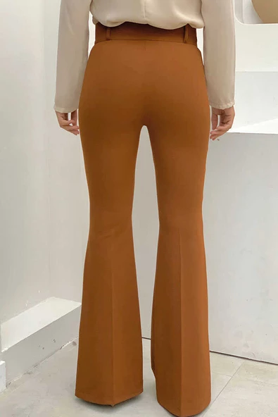 Bel Fermuarlı İspanyolpaça Pantolon 0231 Koyu Taba - Resim 2