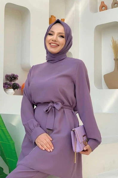Püskül Detaylı Tunikli Pantolon İkili Takım 8424 Lila - Resim 4