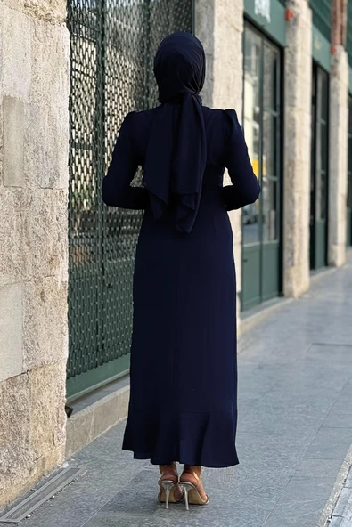Ön Zincir Püskül Detay Balık Model Abiye Elbise 3810 Lacivert - 2