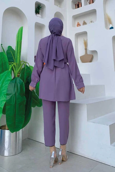 Püskül Detaylı Tunikli Pantolon İkili Takım 8424 Lila - Resim 3