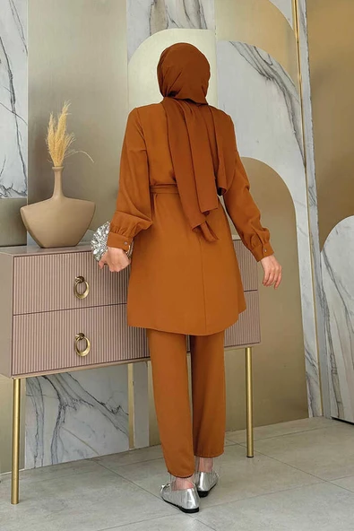 Püskül Detaylı Tunikli Pantolon İkili Takım 8424 Taba - 3