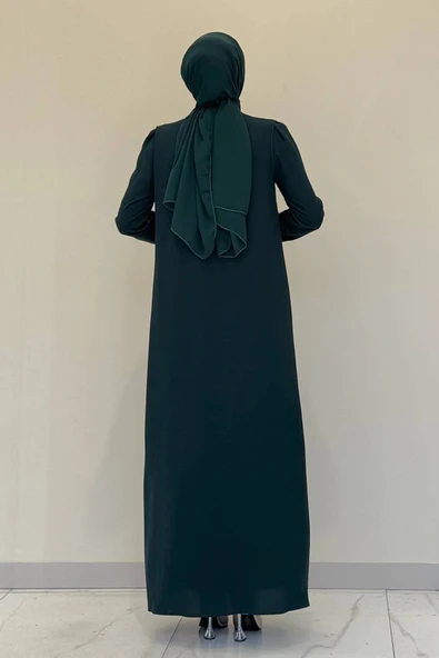 Taş İşleme Detaylı Yelekli Elbise Takım 3838 Zümrüt - Resim 2