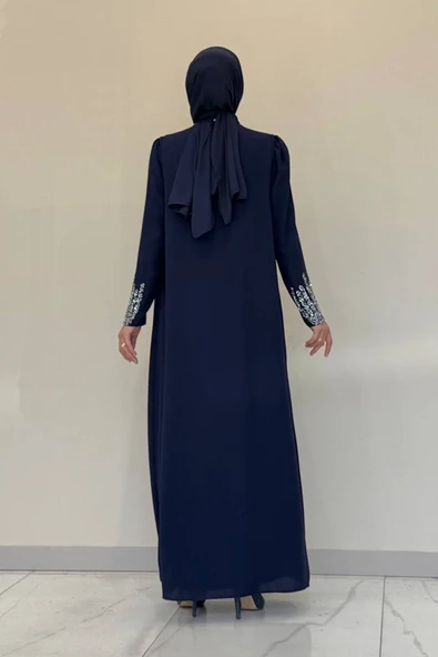 Taş İşleme Detaylı Yelekli Elbise Takım 3838 Lacivert - 2