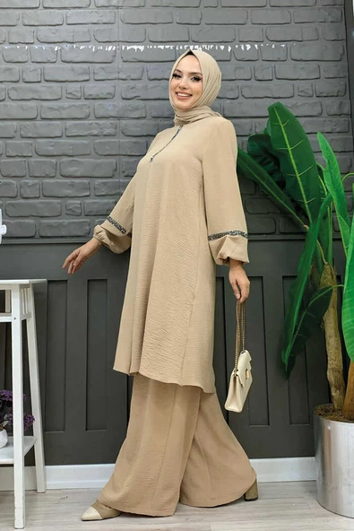 Taş İşleme Detaylı Pantolonlu Tunik Takım 8464 Taş - 7