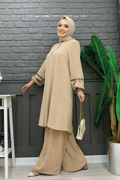 Taş İşleme Detaylı Pantolonlu Tunik Takım 8464 Taş - 4