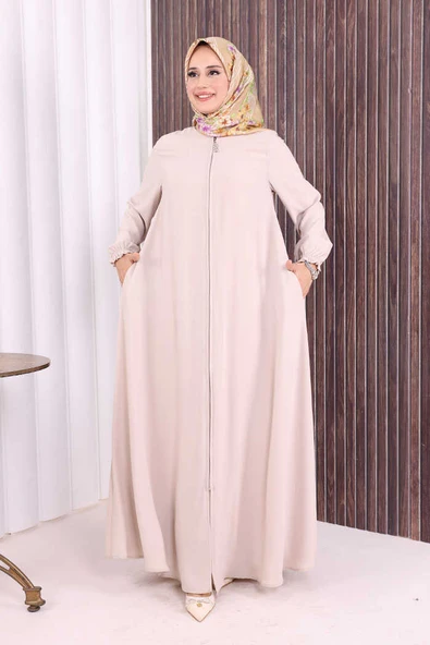 Fermuarlı Kol Manşetleri Büzgülü Mevlana Ferace 6007 Taş ürün görseli