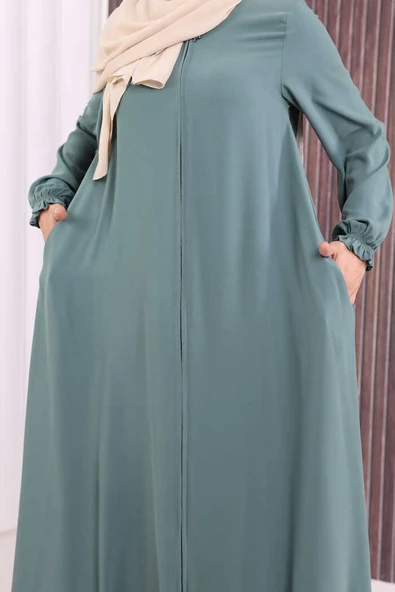 Fermuarlı Kol Manşetleri Büzgülü Mevlana Ferace 6007 Mint - Resim 6