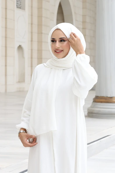 Şallı Namaz Elbisesi 3857 Ekru - 5