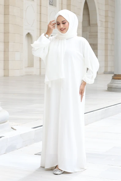 Şallı Namaz Elbisesi 3857 Ekru - 2