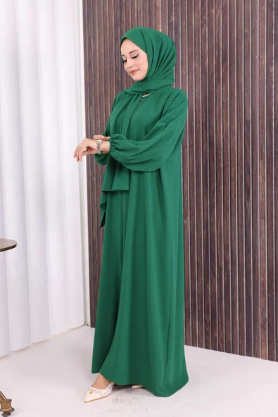 Şallı Namaz Elbisesi 3857 Zümrüt - Resim 3