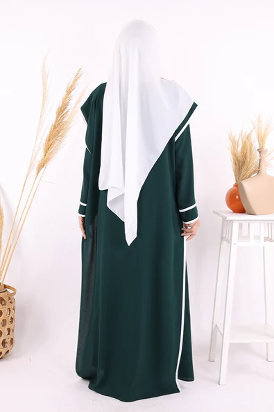 Düğme Detaylı Yırtmaçlı Yelek ve Elbise İkili Takım 8485 Zümrüt - 3