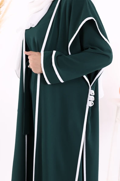 Düğme Detaylı Yırtmaçlı Yelek ve Elbise İkili Takım 8485 Zümrüt - 5