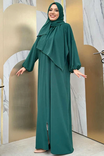 Şallı Namaz Elbisesi 3857 Zümrüt - 7