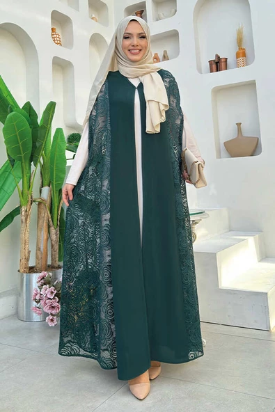 Dantel Abaya 7884 Zümrüt