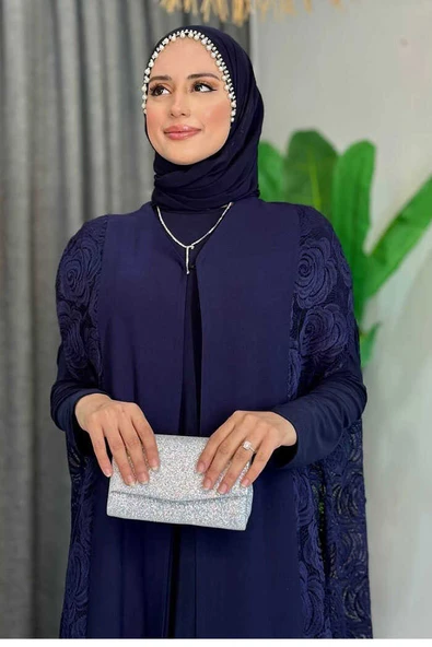 Dantel Abaya 7884 Lacivert - 4