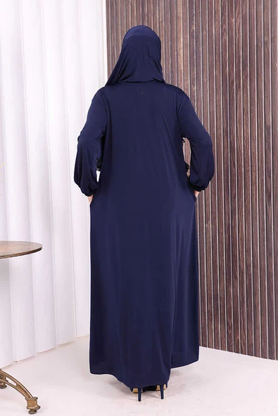 Dantel Detay Şallı Namaz Feracesi 6010 Lacivert - Resim 4