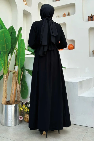 Boydan Fırfırlı Yelekli Elbise Takım 8489 Siyah - Resim 6