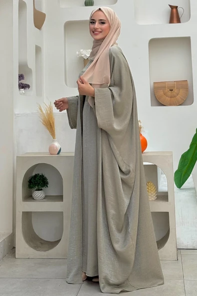 Yarasakol Abayalı Elbise Takım 8497 Haki - Resim 3