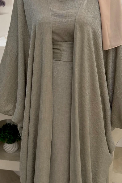 Yarasakol Abayalı Elbise Takım 8497 Haki - Resim 4