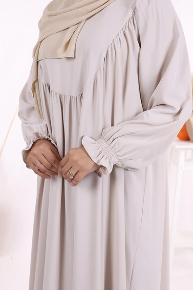 Kol Manşetleri Büzgülü Elbise 6004 Taş - Resim 4