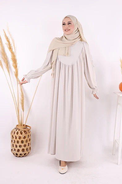 Kol Manşetleri Büzgülü Elbise 6004 Taş - Resim 2