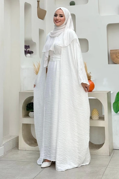 Yarasakol Abayalı Elbise Takım 8497 Ekru - 2