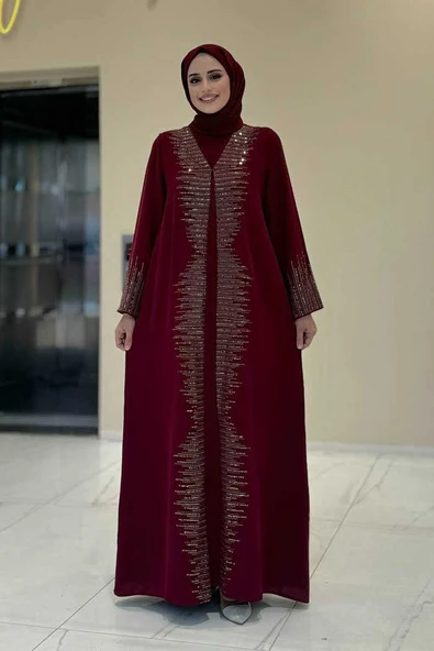 Pul İşlemeli Yelekli Elbise Takım 8498 Bordo