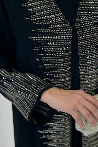 Pul İşlemeli Yelekli Elbise Takım 8498 Siyah - Resim 3