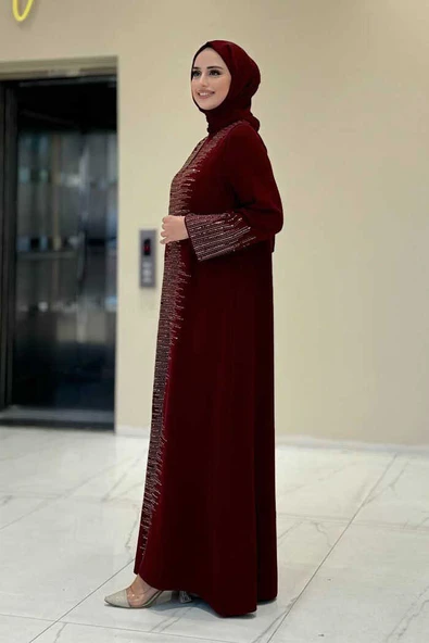 Pul İşlemeli Yelekli Elbise Takım 8498 Bordo - 3