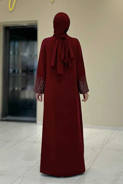 Pul İşlemeli Yelekli Elbise Takım 8498 Bordo - 2