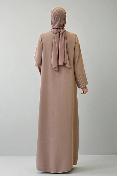 Pul İşlemeli Yelekli Elbise Takım 8498 Vizon - 2