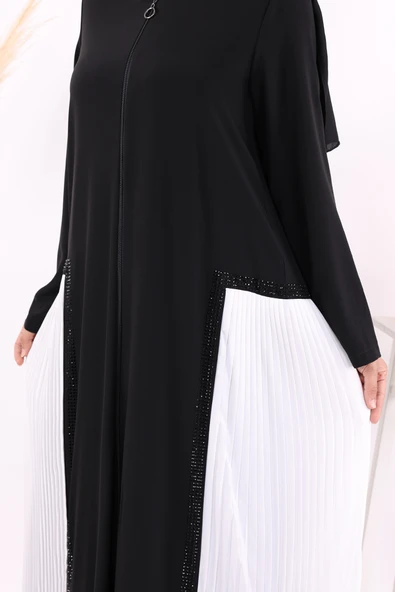 Pilise Taş Detay Fermuarlı Ferace 7892 Ekru - 6