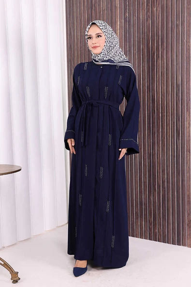 Boncuk İşlemeli Tam Boy Ferace 7894 Lacivert ürün görseli