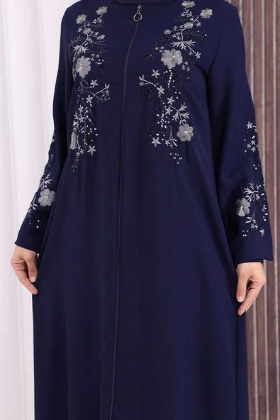 Nakış İşleme Detaylı Ferace 7895 Lacivert - Resim 7
