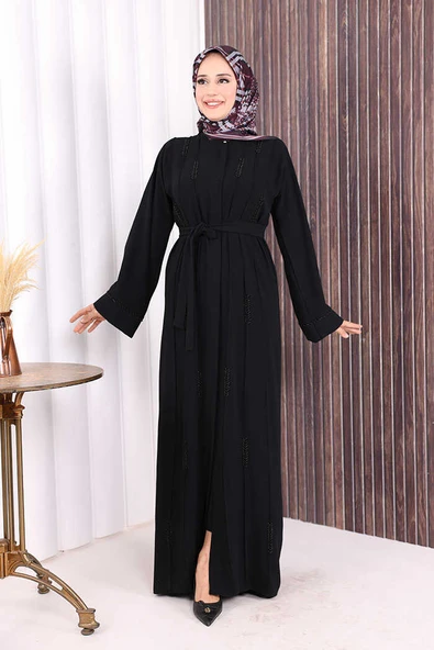 Boncuk İşlemeli Tam Boy Ferace 7894 Siyah ürün görseli