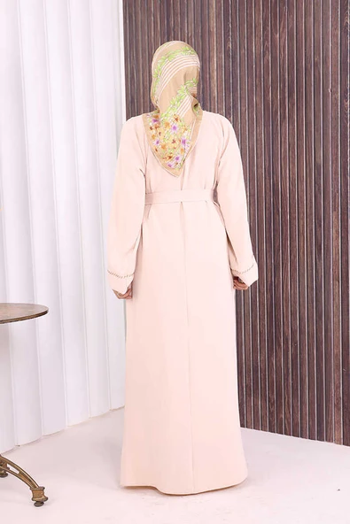 Boncuk İşlemeli Tam Boy Ferace 7894 Taş - Resim 3