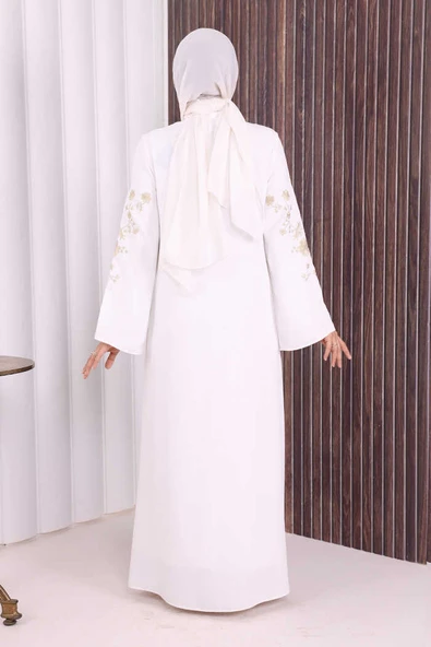 Nakış İşleme Detaylı Ferace 7895 Ekru - Resim 4