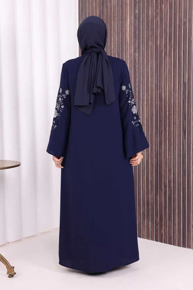 Nakış İşleme Detaylı Ferace 7895 Lacivert - Resim 5
