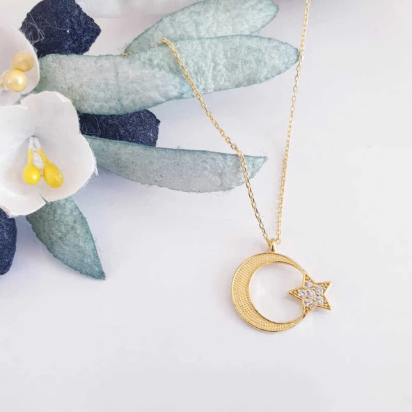 Gümüş Gold Ay Yıldız Kadın Kolye SL5742 ürün görseli