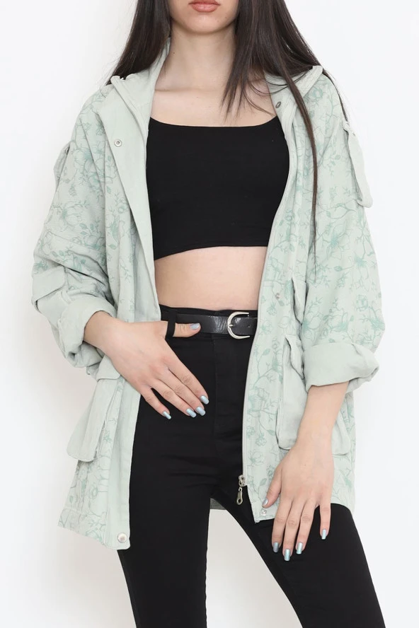 Desenli Dik Yaka Ceket Mint - 1412.1367. - 3