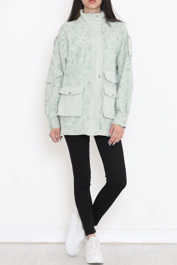 Desenli Dik Yaka Ceket Mint - 1412.1367. - 4
